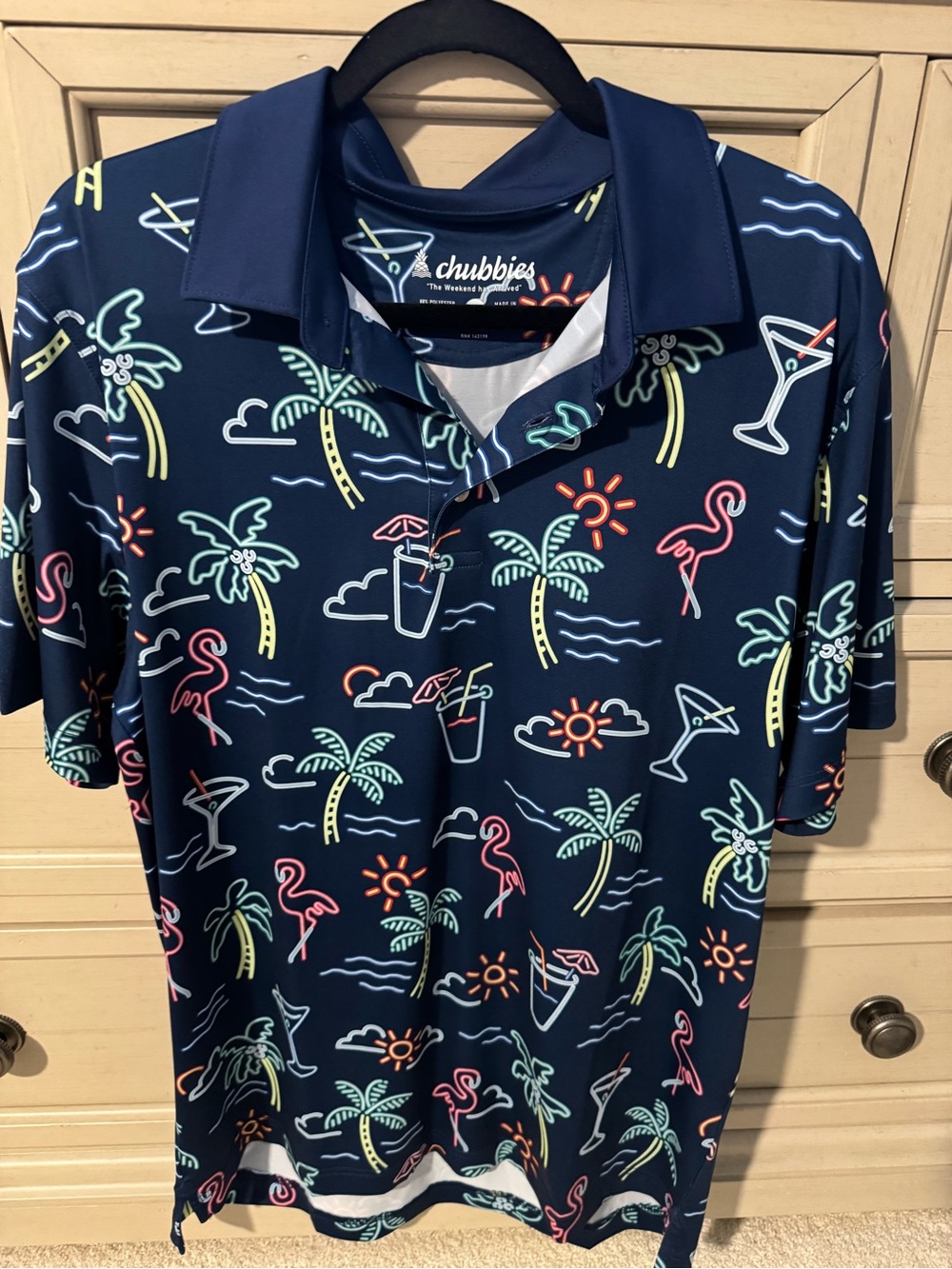 chubbies Navy Tropical Neon Cocktail Print Polo